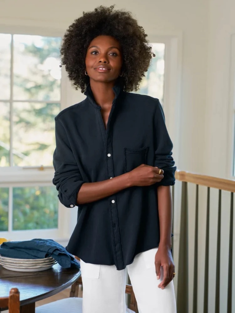 Frank & Eileen black Eileen Sweatshirt Button-Up shirt Triple Terry Size S